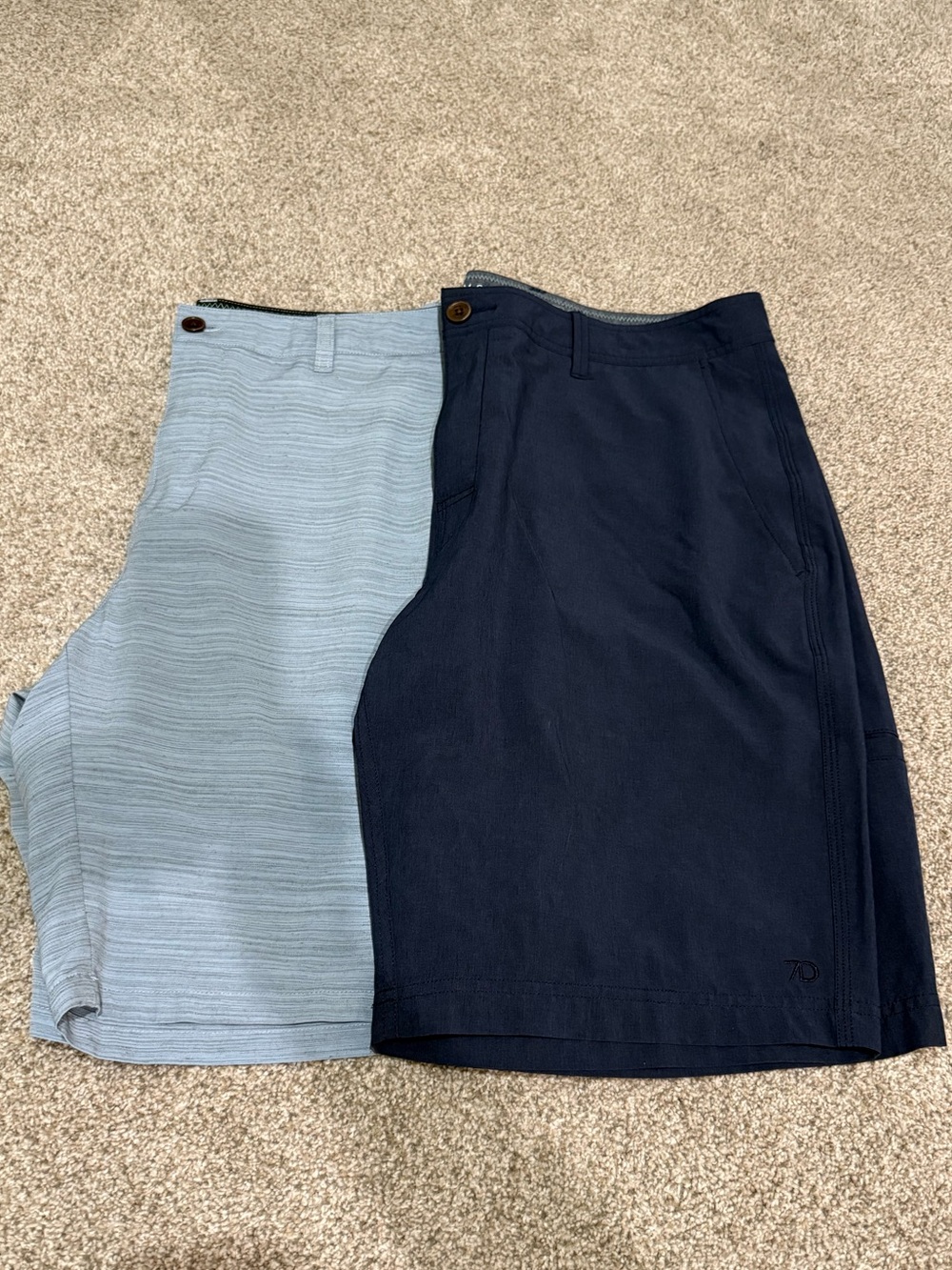 7 Diamonds Brand Men's Stretch Performance Shorts Bundle - Navy and Light Blue